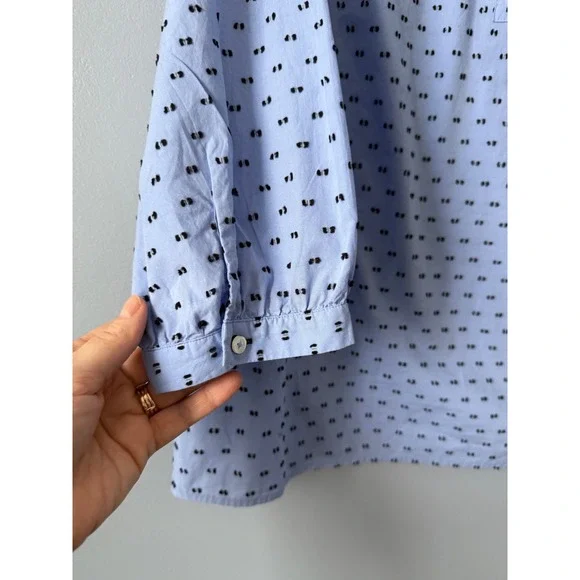 Talbots Women Light Blue Black Dot Print 3/4 Sleeve Button Neck Tunic Top Size L - Picture 7 of 12